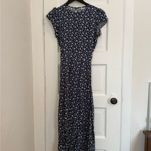 Reformation Navy and White Floral Midi Dress